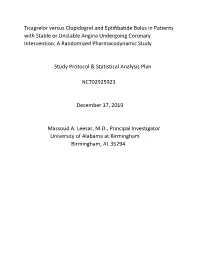 Ticagrelor Versus Clopidogrel and Eptifibatide Bolus in Patients with Stable Or Unstable Angina Undergoing Coronary Intervention: a Randomized Pharmacodynamic Study