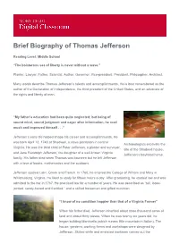 Brief Biography of Thomas Jefferson