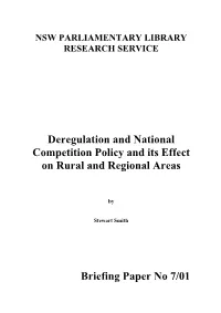 Deregulation and National Competition Policy and Its Effect on Rural and Regional Areas