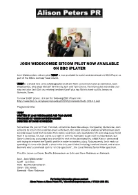 JOSH WIDDICOMBE SITCOM PILOT NOW AVAILABLE on BBC Iplayer