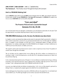 Cain and Abel” the Promise Pictured and a Counterfeit Gospel Genesis 4:1-16, 25-26