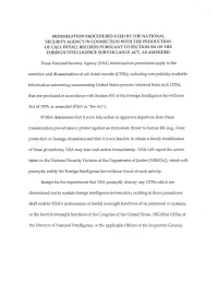 Minimization Procedures Used by the National Security Agency in Connection with the Production of Call Detail Records Pursuant T