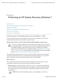 Performing an HP System Recovery (Windows 7)