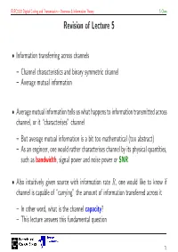 Revision of Lecture 5