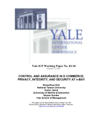 CONTROL and ASSURANCE in E-COMMERCE: PRIVACY, INTEGRITY, and SECURITY at E-BAY