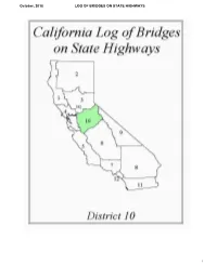 Log of Bridges on State Highways October, 2018 DISTRICT 10 10-SJ-004
