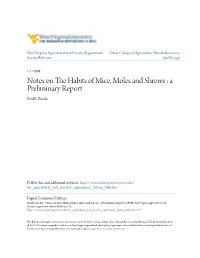 Notes on the Habits of Mice, Moles and Shrews