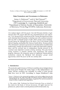 State Formation and Governance in Botswana James A. Robinsona,1 and Q