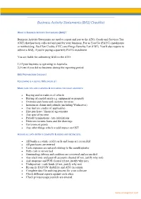 Business Activity Statements (BAS) Checklist