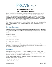 Guide to Braille ASCII (Or “Computer Braille”)