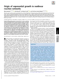 Origin of Exponential Growth in Nonlinear Reaction Networks