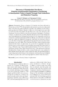 Recovery of Sweetpotato Vine Borer, Omphisa Anastomosalis (Lepidoptera: Crambidae), in Sweetpotato Fields in Hawaii Through Field Collections and Detection Trapping