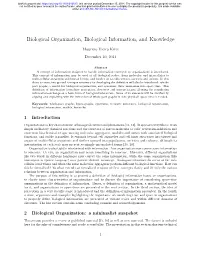 Biological Organization, Biological Information, and Knowledge