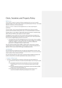 Clubs, Societies and Projects Policy