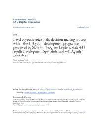Level of Youth Voice in the Decision-Making Process Within the 4-H Youth Development Program As Perceived by State 4-H Program L