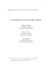 An Introduction to Latent Semantic Analysis