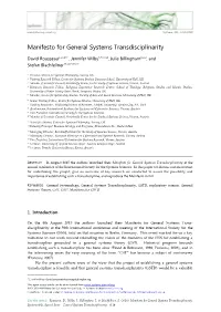 Manifesto for General Systems Transdisciplinarity