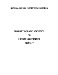 Summary of Basic Statistics on Private Universities 2016/2017