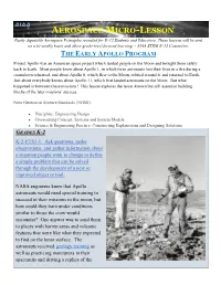 THE EARLY APOLLO PROGRAM Project Apollo Was an American Space Project Which Landed People on the Moon and Brought Them Safely Back to Earth