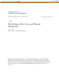 The Ecology of the Critias and Platonic Metaphysics