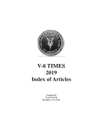 V-8 TIMES 2019 Index of Articles