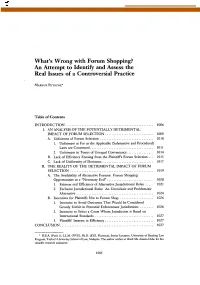 What's Wrong with Forum Shopping? an Attempt to Identify and Assess the Real Issues of a Controversial Practice