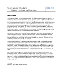 Library Special Collections Mission, Principles and Directions