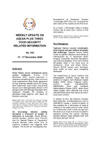 Weekly Update on ASEAN Plus Three Food Security Related Information Is Based on All Available Sources During the Period