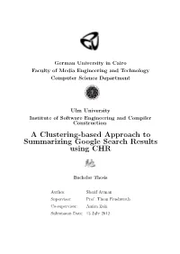A Clustering-Based Approach to Summarizing Google Search Results Using CHR
