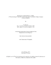 Planning the Campus with Place in Mind: a Phenomenological Exploration of the Lifeworlds of Community College Campuses in British Columbia