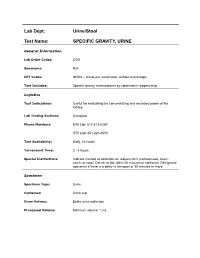 Specific Gravity, Urine