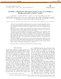Variability of Phyllochron, Plastochron and Rate of Increase in Height in Photoperiod-Sensitive Sorghum Varieties