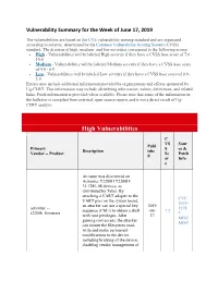Vulnerability Summary for the Week of June 17, 2019