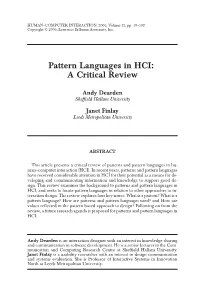 Pattern Languages in HCI: a Critical Review