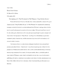 What Was Sparked by Walt Whitman's “I Sing the Body Electric”