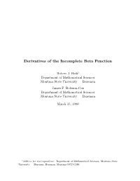 Derivatives of the Incomplete Beta Function