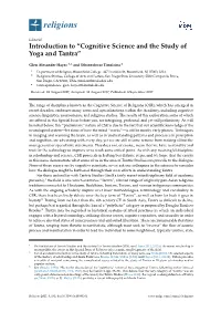 Introduction to “Cognitive Science and the Study of Yoga and Tantra”