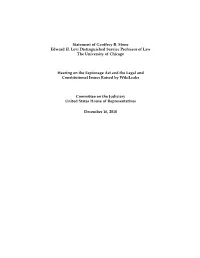 Statement of Geoffrey R. Stone Edward H