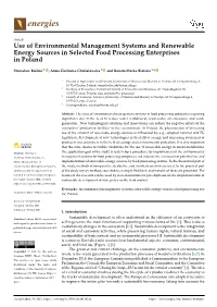 Use of Environmental Management Systems and Renewable Energy Sources in Selected Food Processing Enterprises in Poland