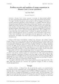 Further Records and Updates of Range Expansion in House Crow Corvus Splendens
