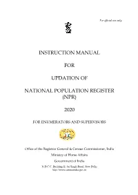 Instruction Manual for Updation of National Population Register (Npr) 2020