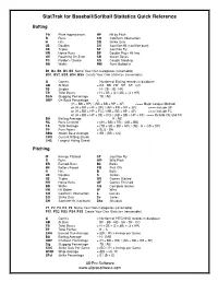 Stattrak for Baseball/Softball Statistics Quick Reference