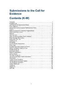 Submissions to the Call for Evidence Contents (K-W)