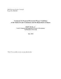 Comment on Proposed Horizontal Merger Guidelines of the Federal Trade Commission and the Department of Justice