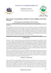 Improving the Corrosion Behavior of Ductile Cast Iron in Sulphuric Acid