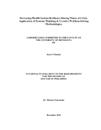 Increasing Health System Resilience During Times of Crisis: Application of Systems Thinking & Creative Problem-Solving Methodologies