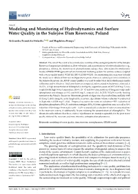 Modeling and Monitoring of Hydrodynamics and Surface Water Quality in the Sulejów Dam Reservoir, Poland