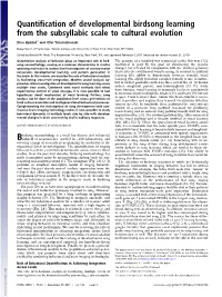 Quantification of Developmental Birdsong Learning from The