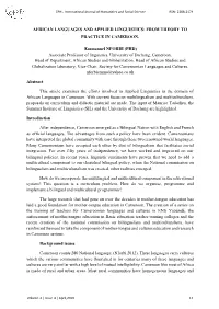 AFRICAN LANGUAGES and APPLIED LINGUISTICS: from THEORY to PRACTICE in CAMEROON. Emmanuel NFORBI (PHD) Associate Professor Of