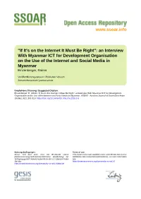 An Interview with Myanmar ICT for Development Organisation on the Use of the Internet and Social Media in Myanmar Einzenberger, Rainer